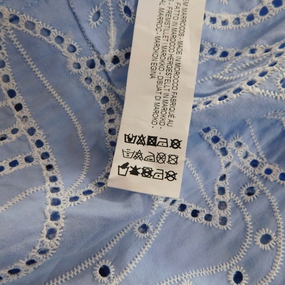 ZARA Embroidered Eyelet Lace Dress Light Blue White Tiered Midi Summer X-Small - Picture 15 of 16